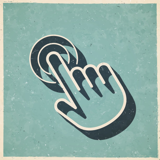 手触摸-点击。图标复古复古风格-旧纹理纸图片下载