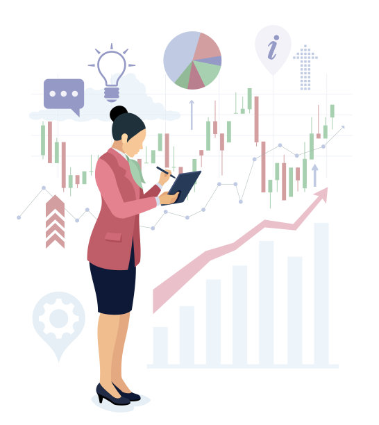 女商人在平板电脑上使用分析图表。交易员。金融分析师。图片下载