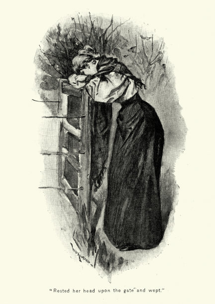 19世纪90年代，维多利亚时代的年轻女子在哭泣图片下载