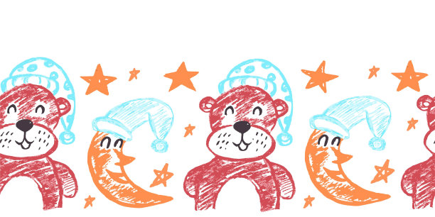 可爱的无缝边界。用蜡笔画画。设计用于造纸、织物、室内装饰等用途图片下载