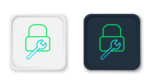 线锁修复图标隔离在白色背景上。挂锁的迹象。安全、安全、保护、隐私的理念。色彩缤纷的轮廓概念。向量图片下载