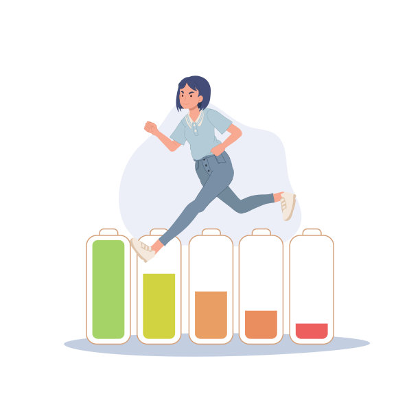 力量、健康、活力和决心的概念。女人跑步上面的能量图标。平面矢量卡通插图图片下载