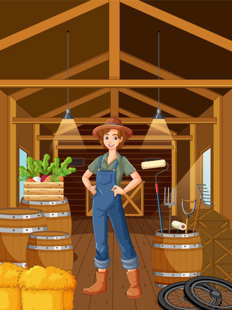 谷仓室内场景与农妇图片下载