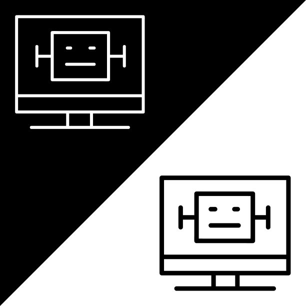 电脑，显示器或电视图标。机器人在计算机矢量图标从人工智能收集。轮廓风格显示器，电脑或电视图标。图片下载