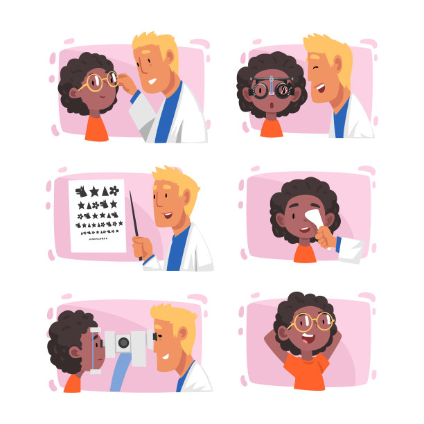 女童视力视力检查的眼科诊断及矫正向量集图片下载