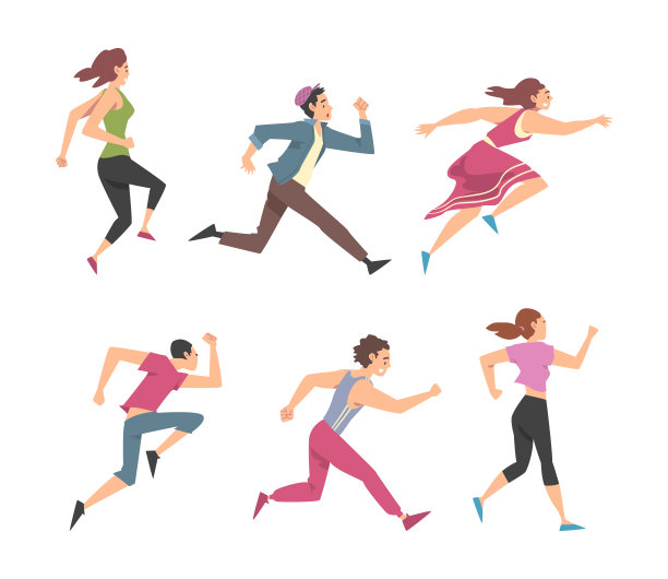 男人和女人字符运行在匆忙和加速某处矢量集图片下载