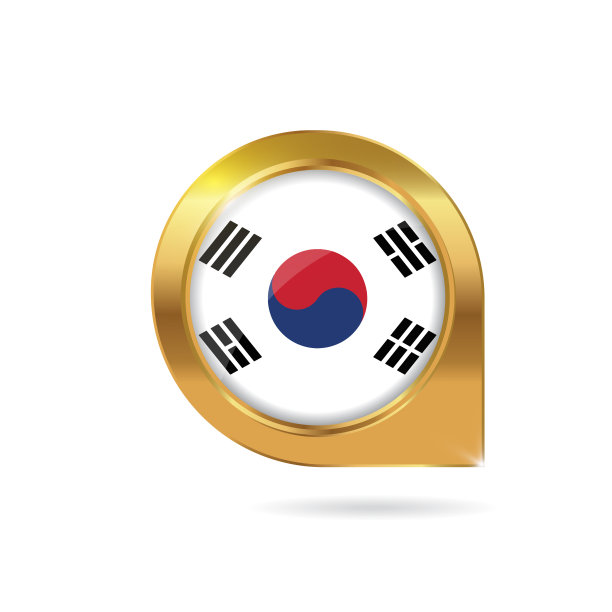韩国国旗位置地图图钉，金色边框图标指针图片下载