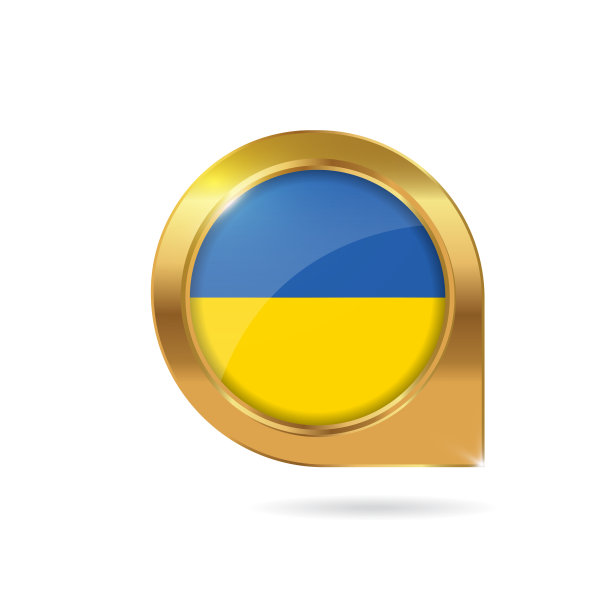 乌克兰国旗位置地图图钉，带金色边框图片下载