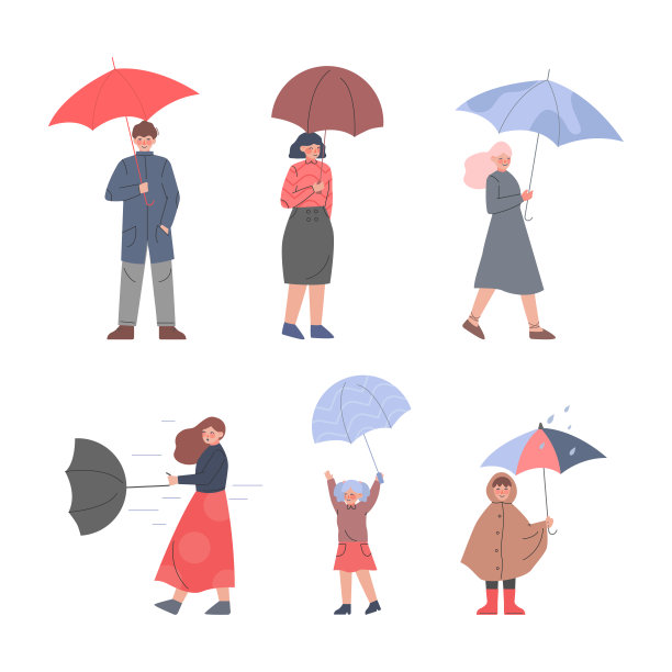 雨天撑伞行走的人物矢量素材图片下载