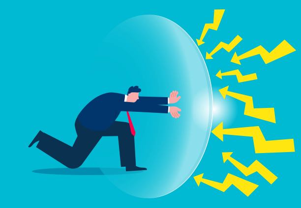 避免风险和危机，保护和保险经济崩溃，交易员释放冲击波对下跌的箭头图片下载