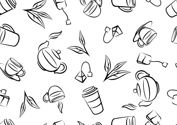 茶具图案。背景与茶和配件，包和水壶。图片下载