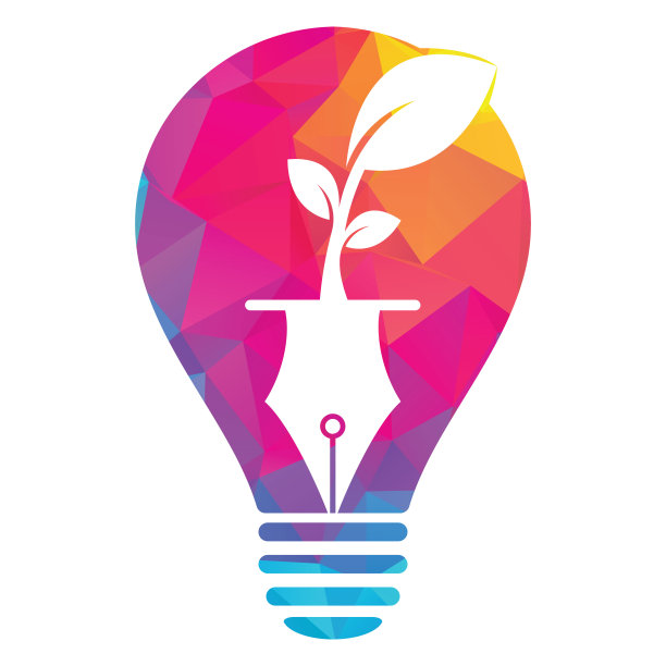 叶子和笔尖形状的概念标志设计。图片下载