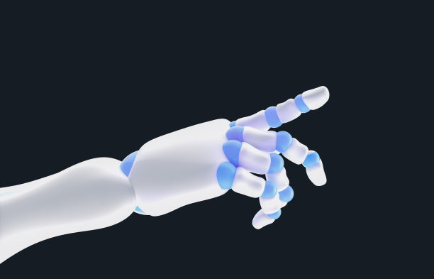 机器人的手指指向黑色孤立的背景。机器人的手。图片下载