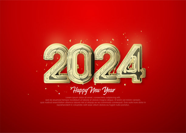 金色的新年2024在强烈的红色背景。图片下载