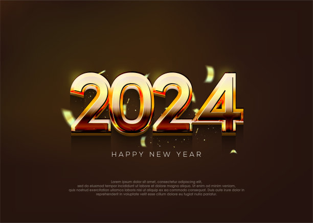 金色的数字闪闪发光。祝2024年新年快乐。图片下载