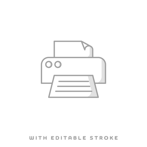 打印和印刷油墨概念线图标与阴影。矢量插图是轮廓风格，像素完美，适合网页和打印与编辑笔画。图片下载