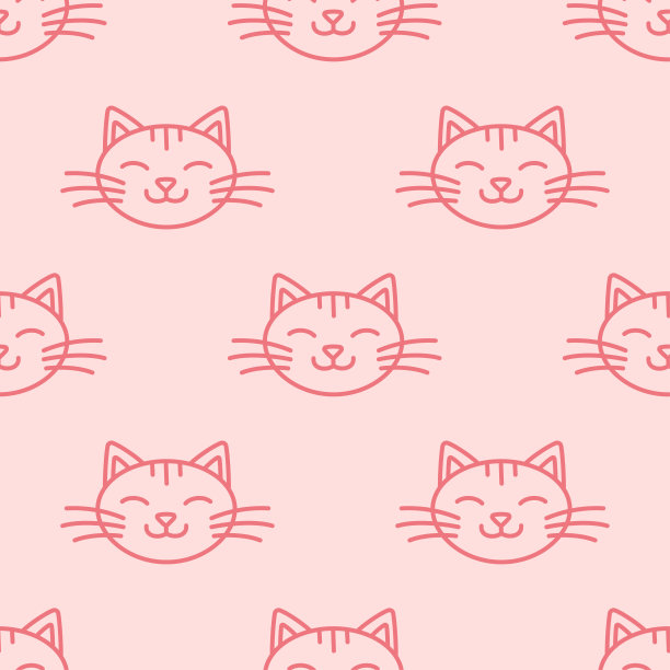 猫脸，口鼻。小猫头在涂鸦风格设计婴儿服装。手绘无缝图案与卡通猫。图片下载