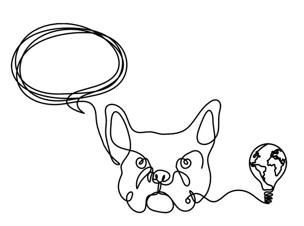 抽象斗牛犬的剪影与灯泡作为线条画在白色图片下载