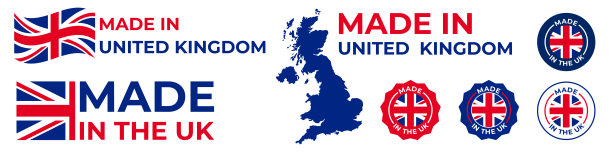 英国制造。英国制造的图标集。英国国旗。矢量图图片下载