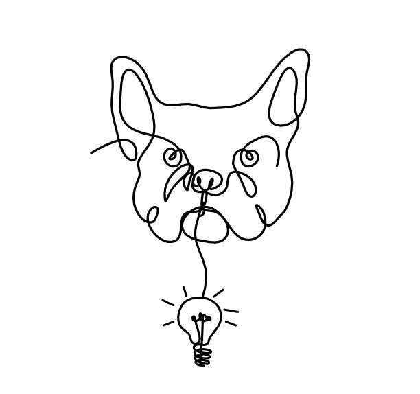 抽象斗牛犬的剪影与灯泡作为线条画在白色图片下载