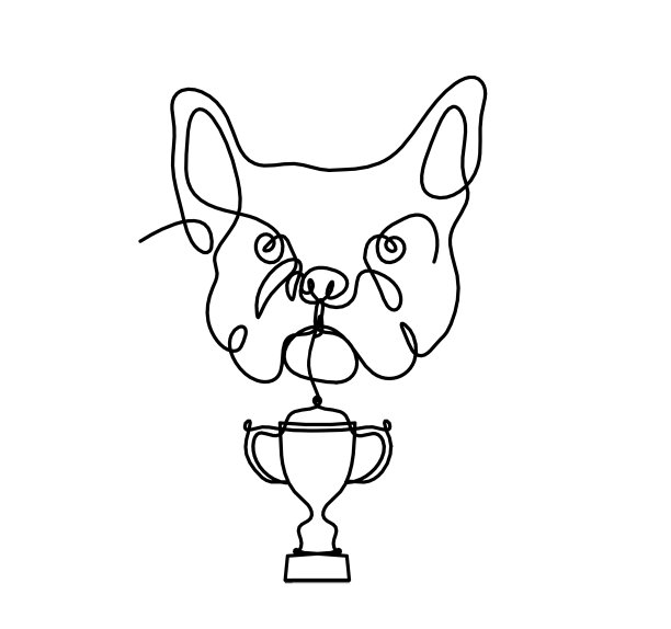 抽象牛头犬的轮廓与奖杯作为线条画在白色图片下载