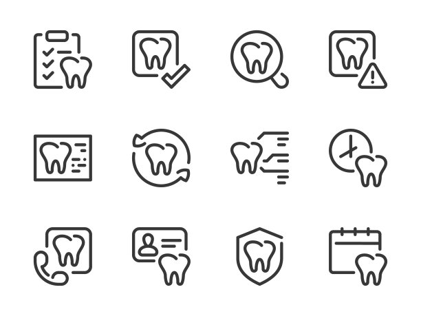 牙齿和牙齿护理矢量图标集。图片下载