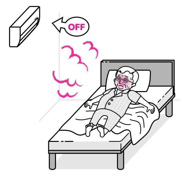 老人在卧室里忍受闷热的温度——空调关了，行艺术图片下载