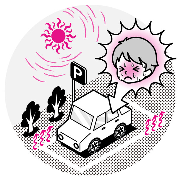 蹒跚学步的男孩在炎热的夏日里离开了车里的线条艺术图片下载