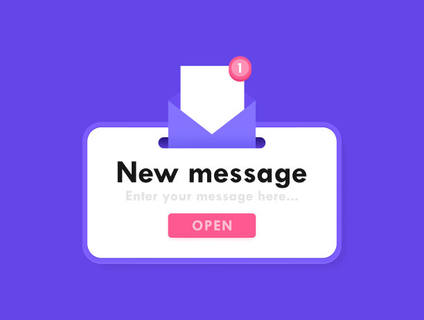 新消息通知弹出框与打开的信封。弹出电子邮件设计聊天，电子邮件和消息。现代平面风格矢量插图图片下载