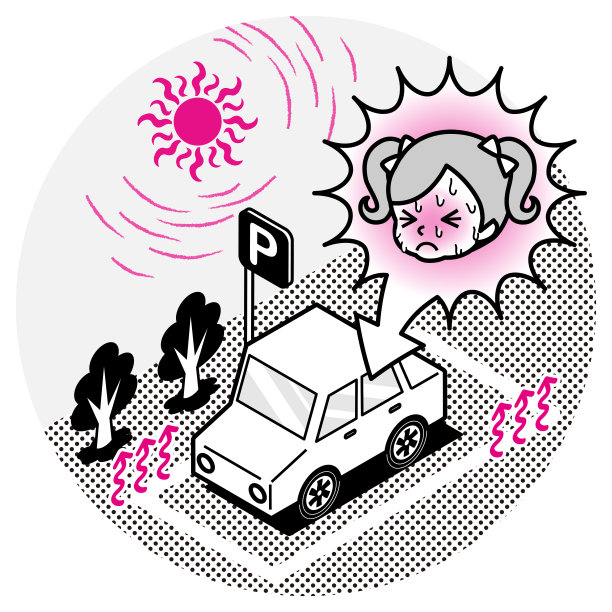 蹒跚学步的女孩在炎热的夏日里离开了车里的线条艺术图片下载