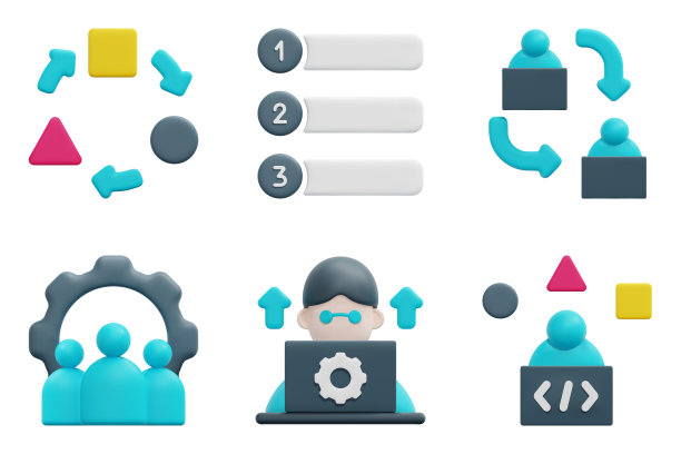 敏捷3d矢量图标集。委托、依赖、灵活性、优先级、团队、工作。孤立在白色背景上。3d图标矢量渲染插图。图片下载