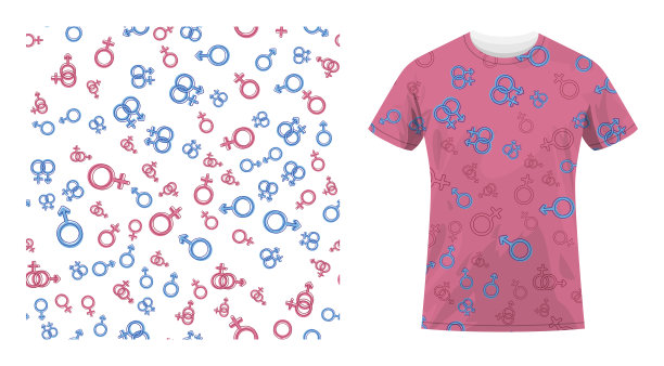 短袖纯棉运动t恤装饰男女符号无缝图案。性别标志。舒适的夏装。矢量装饰设计的纺织品和织物图片下载