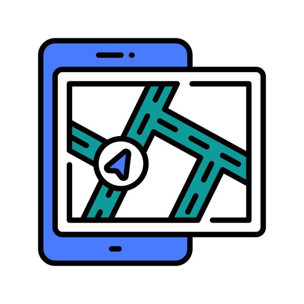 Gps导航填充轮廓图标设计说明。地图和导航符号在白色背景EPS 10文件图片下载