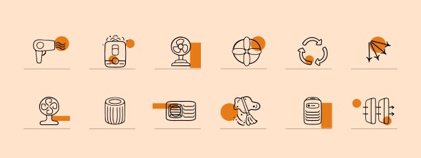 通风系统，空气清新洁净。改善室内空气质素及空气流通。适当的通风。柔和的颜色背景。矢量线图标图片下载