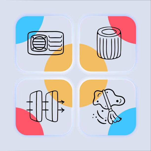 通风系统图标集：描绘与通风系统相关的各种元素，空气过滤概念，新拟物风格，商务矢量线条图标图片下载