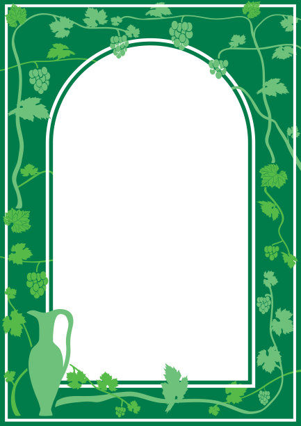 水壶和葡萄藤矢量背景-绿色插图与拱门图片下载