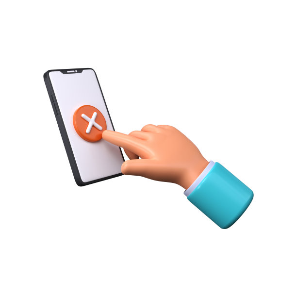 通过电话取消。3D Hand按下手机上的十字标志。手机带有红十字标志或错误图标。图片下载