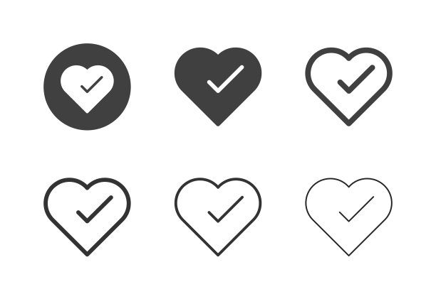 检查标记在心脏形状图标-多系列图片下载
