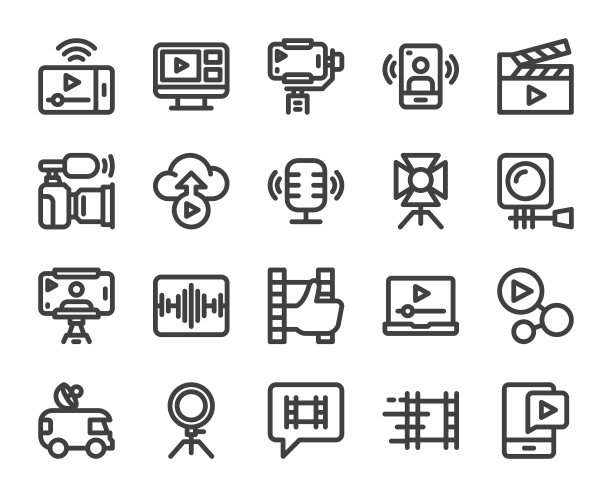 视频博客和直播流媒体-粗体线图标图片下载