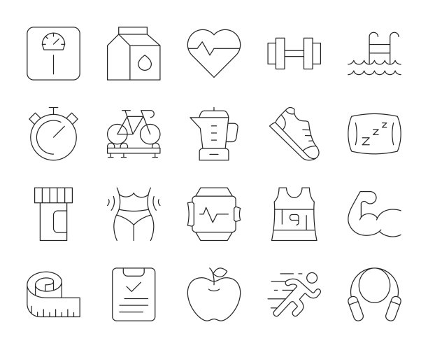 健身和健康的生活-细线图标图片下载