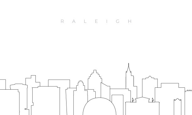 勾勒出罗利的天际线。时尚的模板与罗利建筑和地标的线条风格。库存矢量设计。图片下载