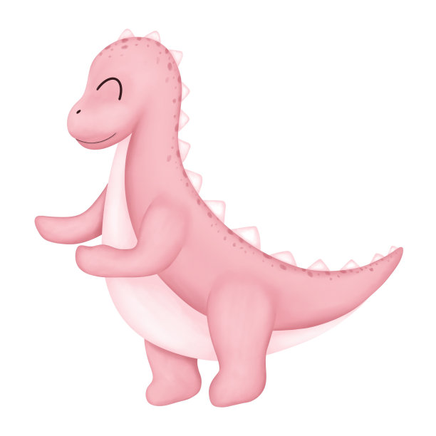 手绘小恐龙剪贴画。水彩粉红色恐龙插图孤立在白色背景。图片下载
