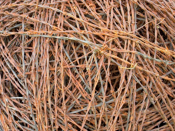 在高草草原保护区，一个生锈的铁丝网球图片下载