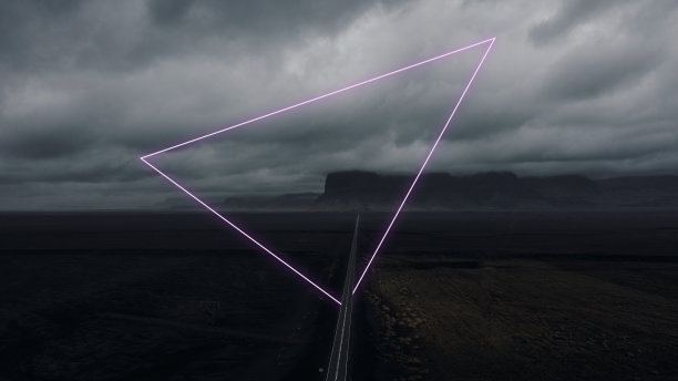 冰岛火山路的几何粉色霓虹灯装置图片下载