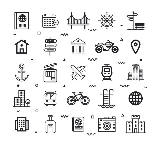旅行社和旅游运营商线风格矢量图标集图片下载