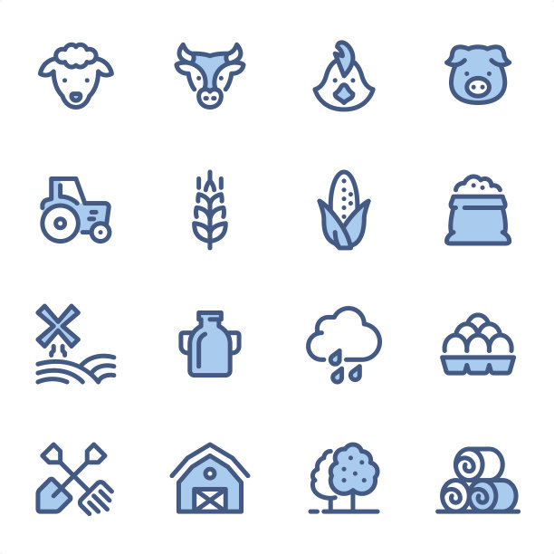 农业-像素完美的蓝色线条图标图片下载