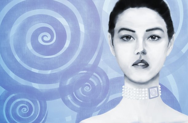 一名年轻女子的肖像与亚洲和欧洲的根源，装饰包括太阳的象征图片下载