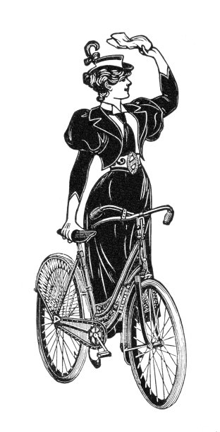 女人在裙子上挥手，骑着自行车绘画1899年图片下载