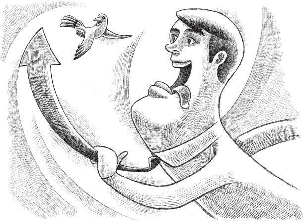 商人举着上升的箭头符号领带图片下载