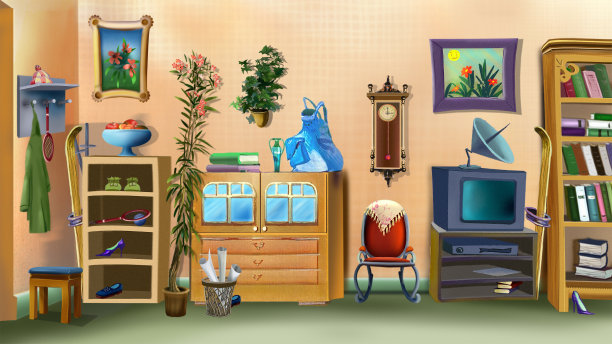 卡通房间内部复古风格2图片下载